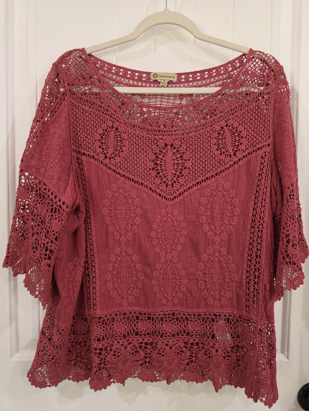 Democracy Crochet Lace Tunic Top in Rose
